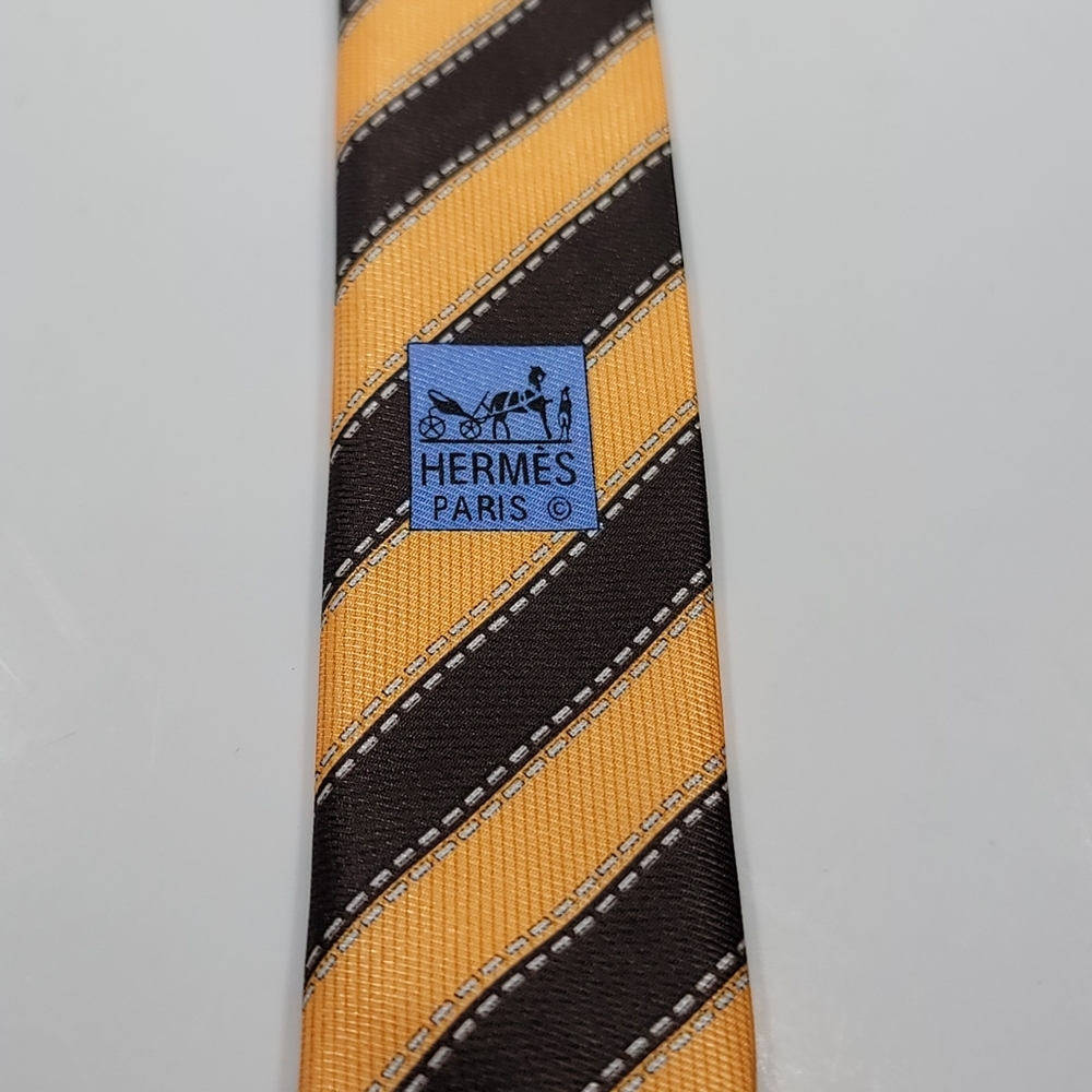 👔👔👔Hermes Original Fili Regimental Stripe Silk Tie - 100% Pure Silk - Picture 6 of 6